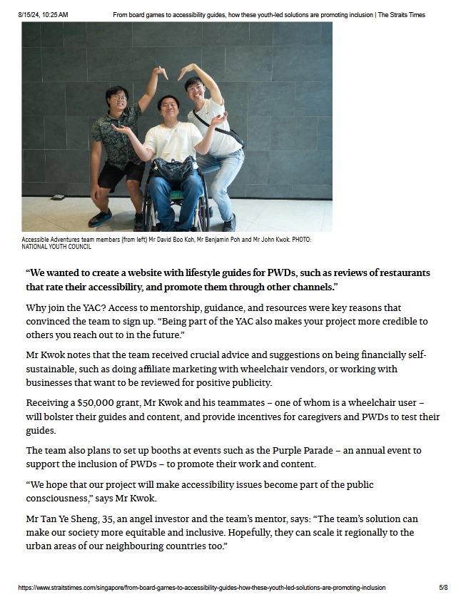 Straits Times article about Accessible Adventures
